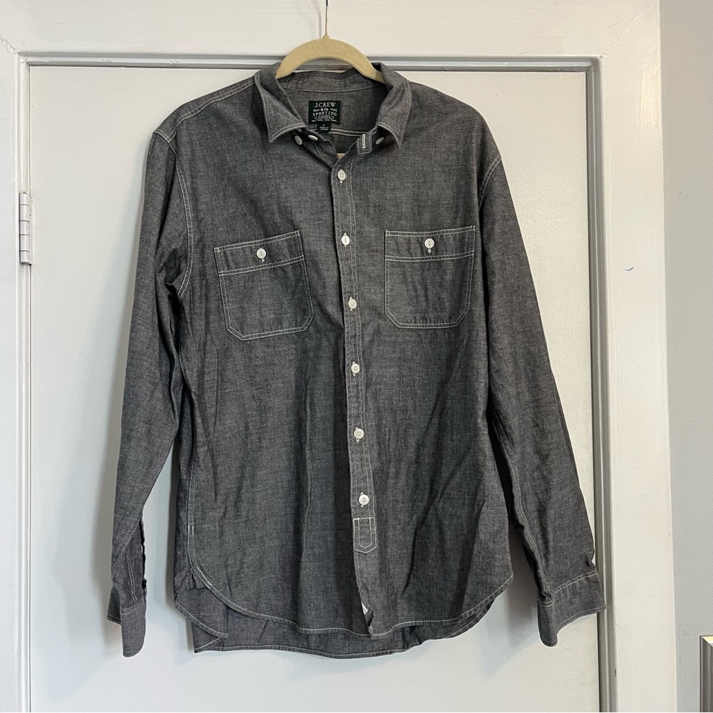 J. Crew Gray Casual Button Down Shirt men’s size large white thread